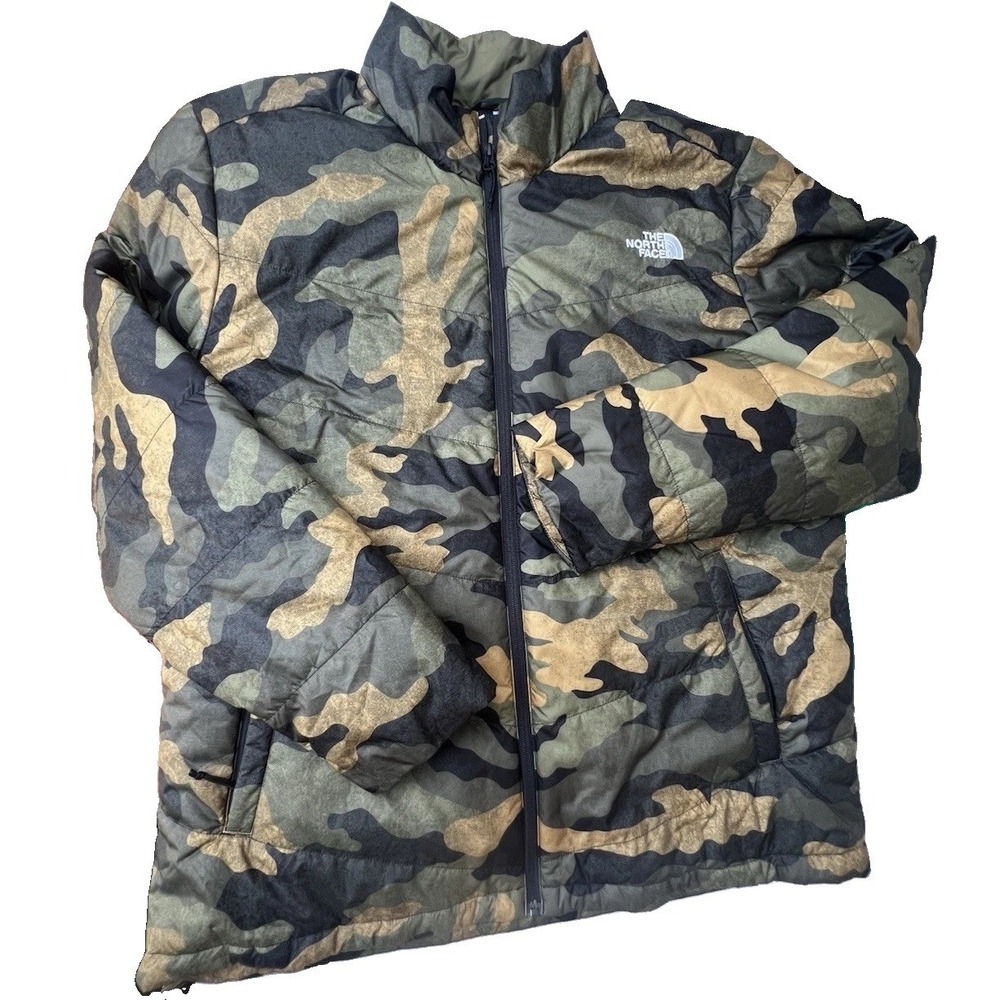 The North Face Mens XL Camo Puffer Jacket Insulated Full Zip Woodland Green